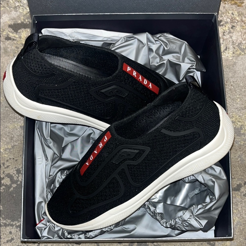 PRADA “America’s Cup” Rubber Trimmed Technical Mesh Slip-On Sneaker - Picture 4 of 7
